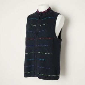 Coldwater Creek Knit Vest  Zip Front Colored Yarn Medium Speckled Retro Cozycore